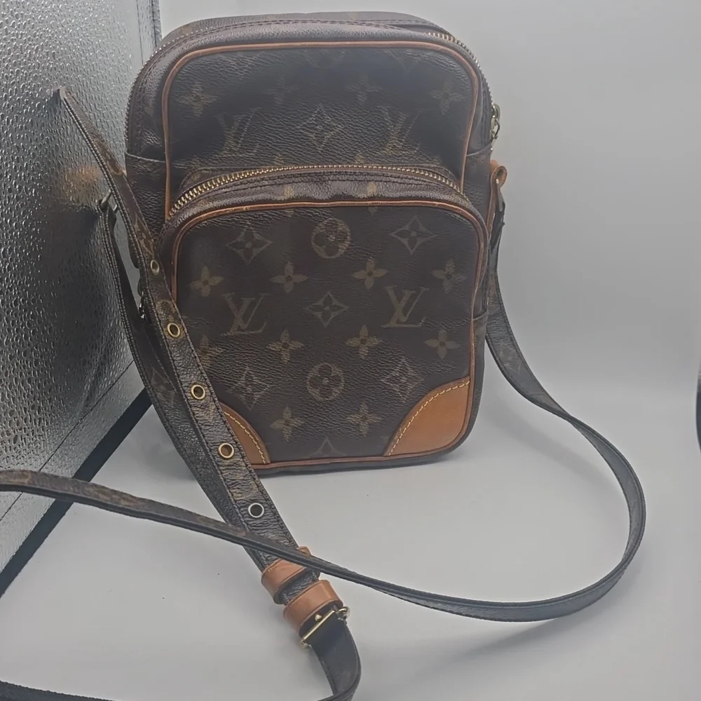 Louis Vuitton Brown Monogram Canvas Crossbody Bag with Tan Trim comes with COA